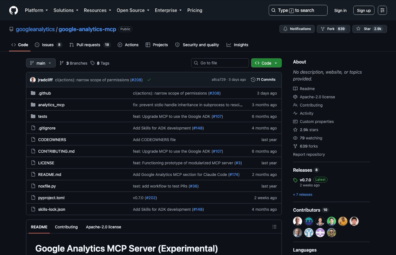 SEO MCP servers pick official Google Analytics MCP server repository with 2.9k stars