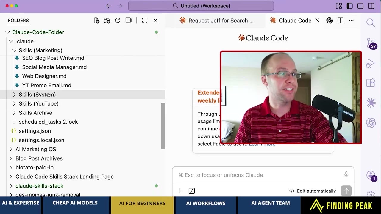 Claude Code and Codex together beside marketing skill files sorted into category folders