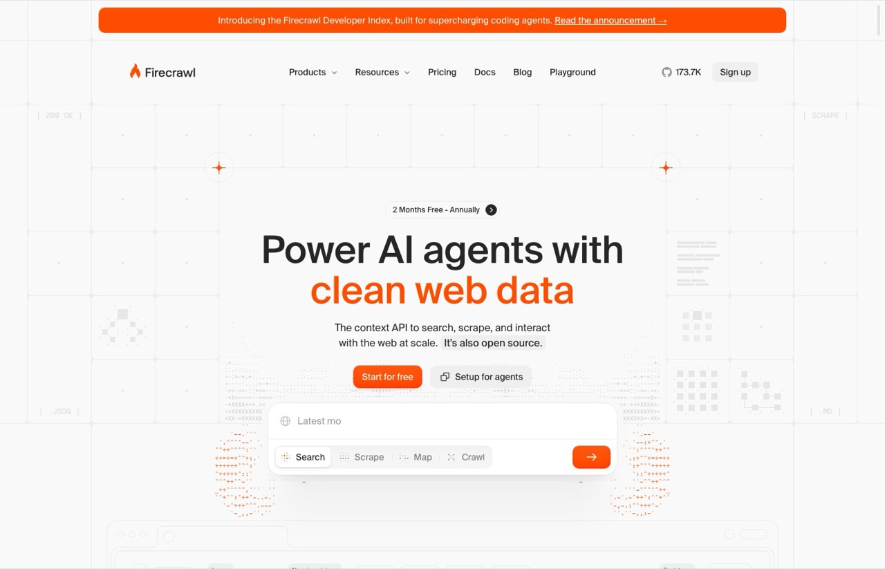 DataForSEO alternatives: Firecrawl homepage offering clean web data for AI agents
