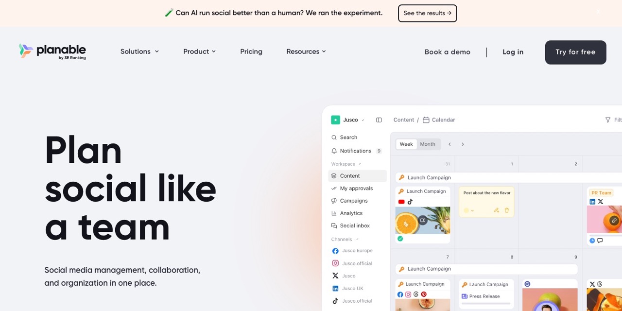 Planable homepage showing its content collaboration and approval workflow