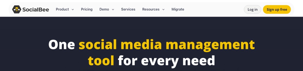 SocialBee homepage showing its social media management tool and scheduler