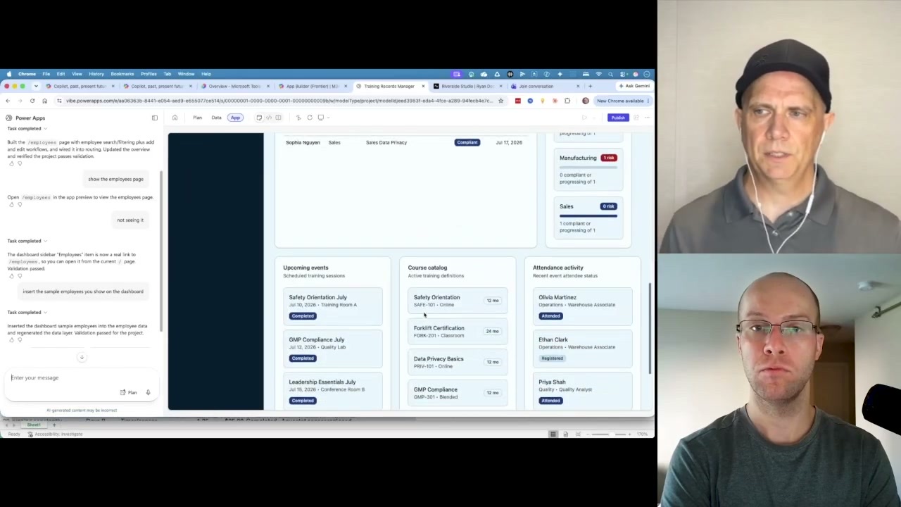 Microsoft Copilot for business training records app built in Power Apps showing compliance dashboard