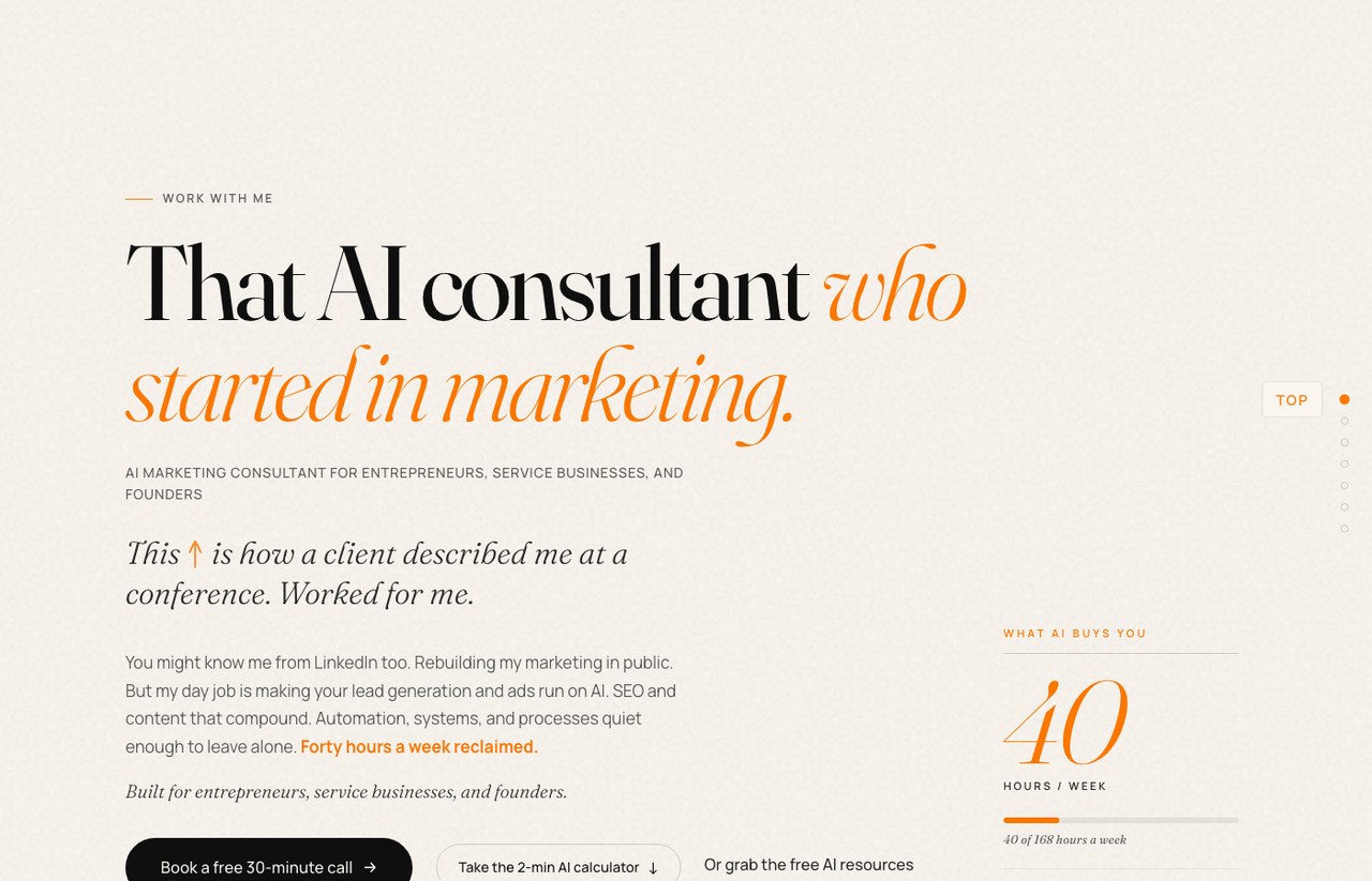 Best AI marketing consultants, Lilach Bullock work with me page for founders