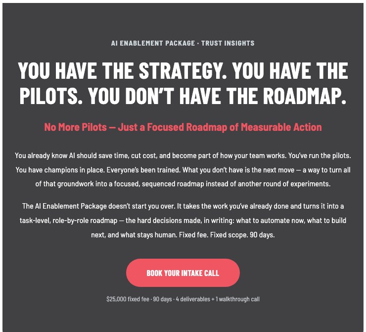 Best AI marketing consultants, Trust Insights AI Enablement Package fixed fee