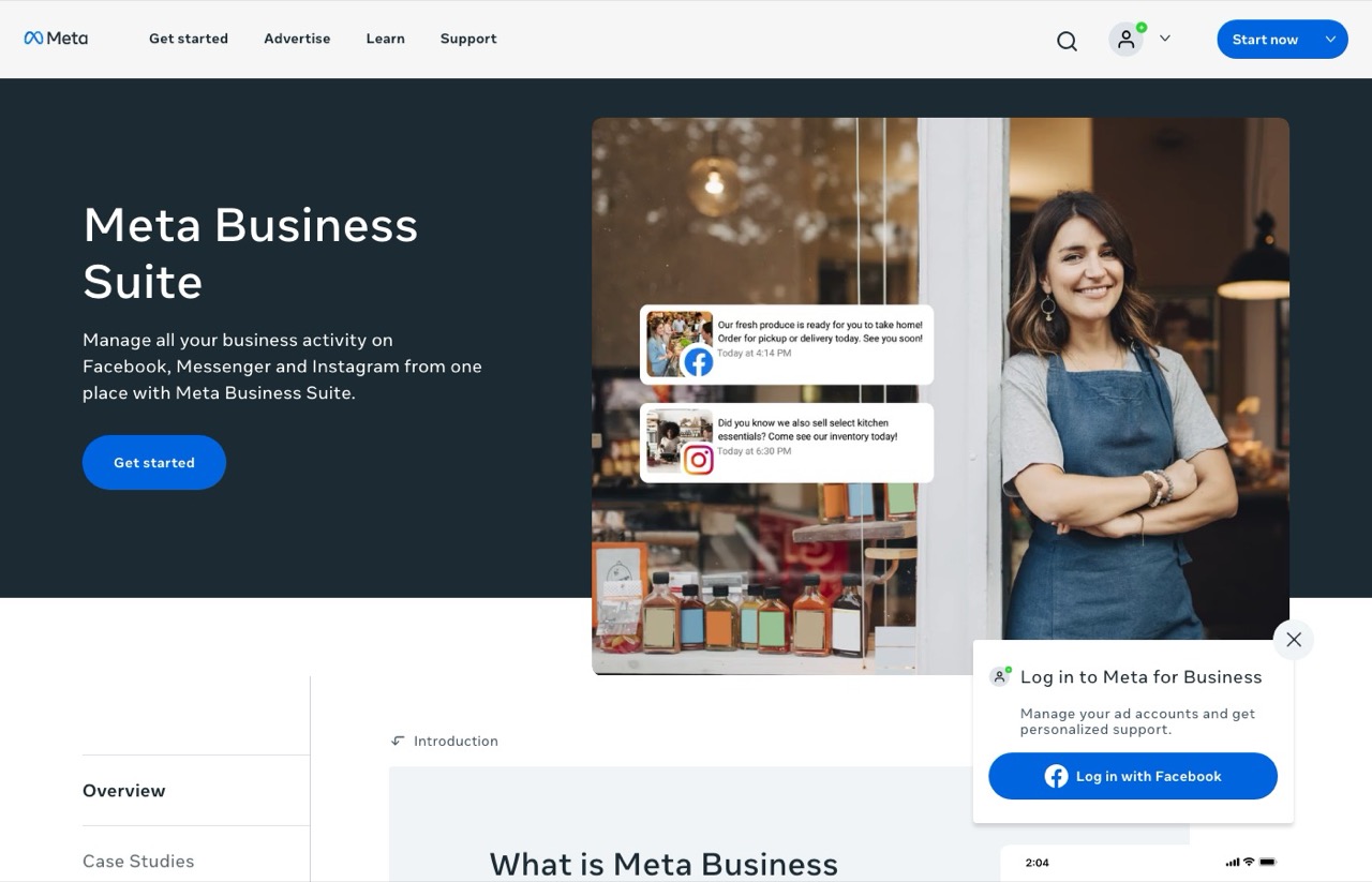 Meta Business Suite page showing free Instagram and Facebook inbox management