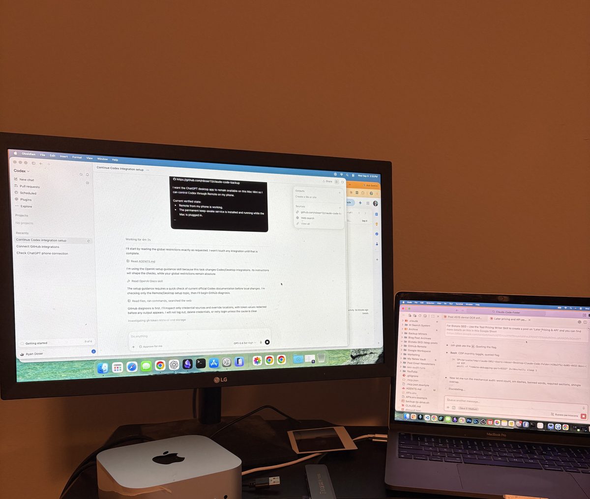 ChatGPT desktop app running Codex on a Mac Mini, the host machine for remote connections