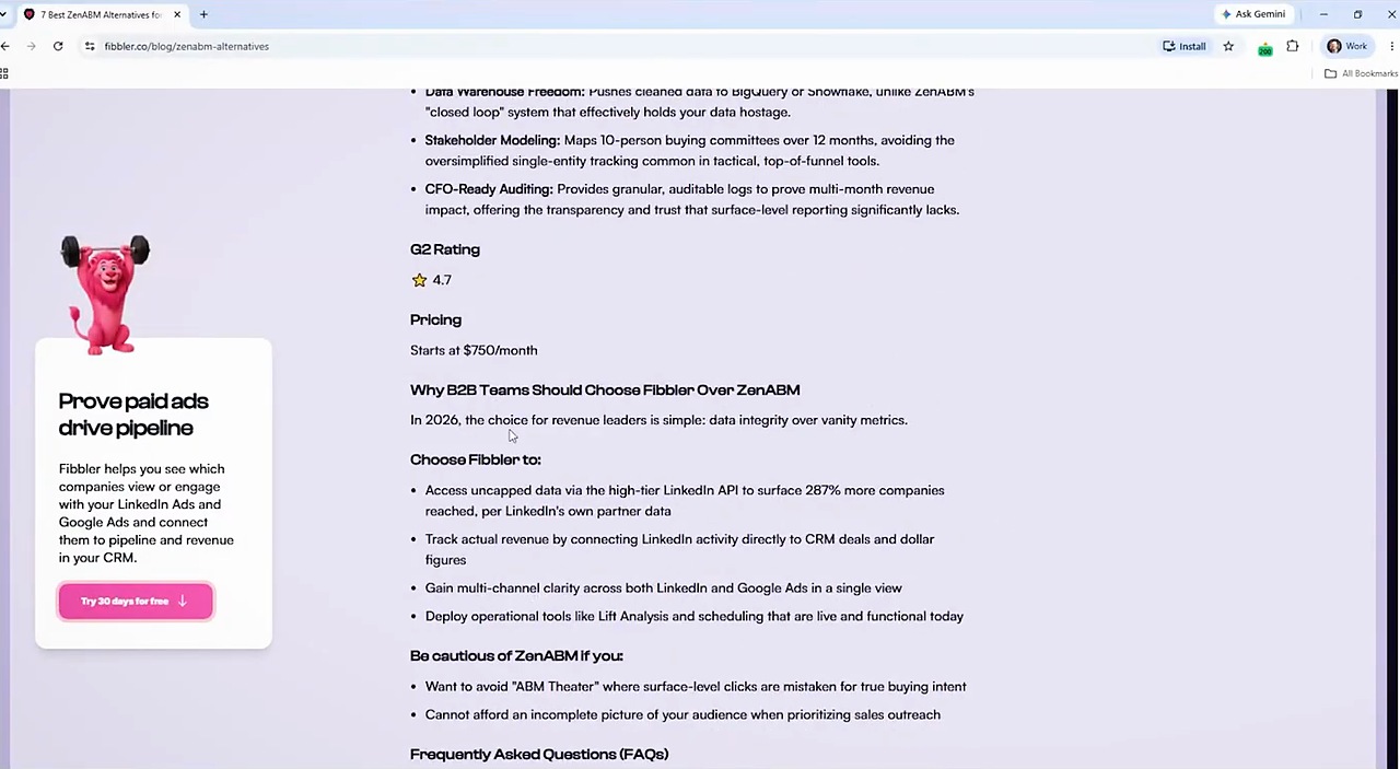 SaaS SEO alternatives page section explaining why teams should choose Fibbler over ZenABM