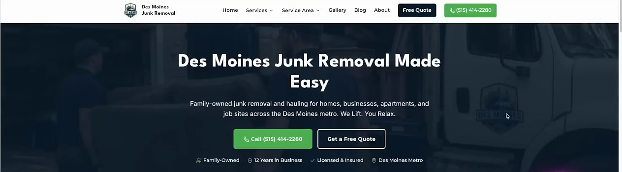 WordPress alternative in action: a junk removal homepage Claude Code built on Astro