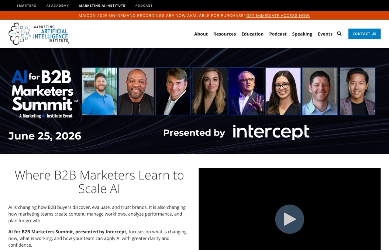 AI for B2B Marketers Summit page from Marketing AI Institute, held June 25, 2026