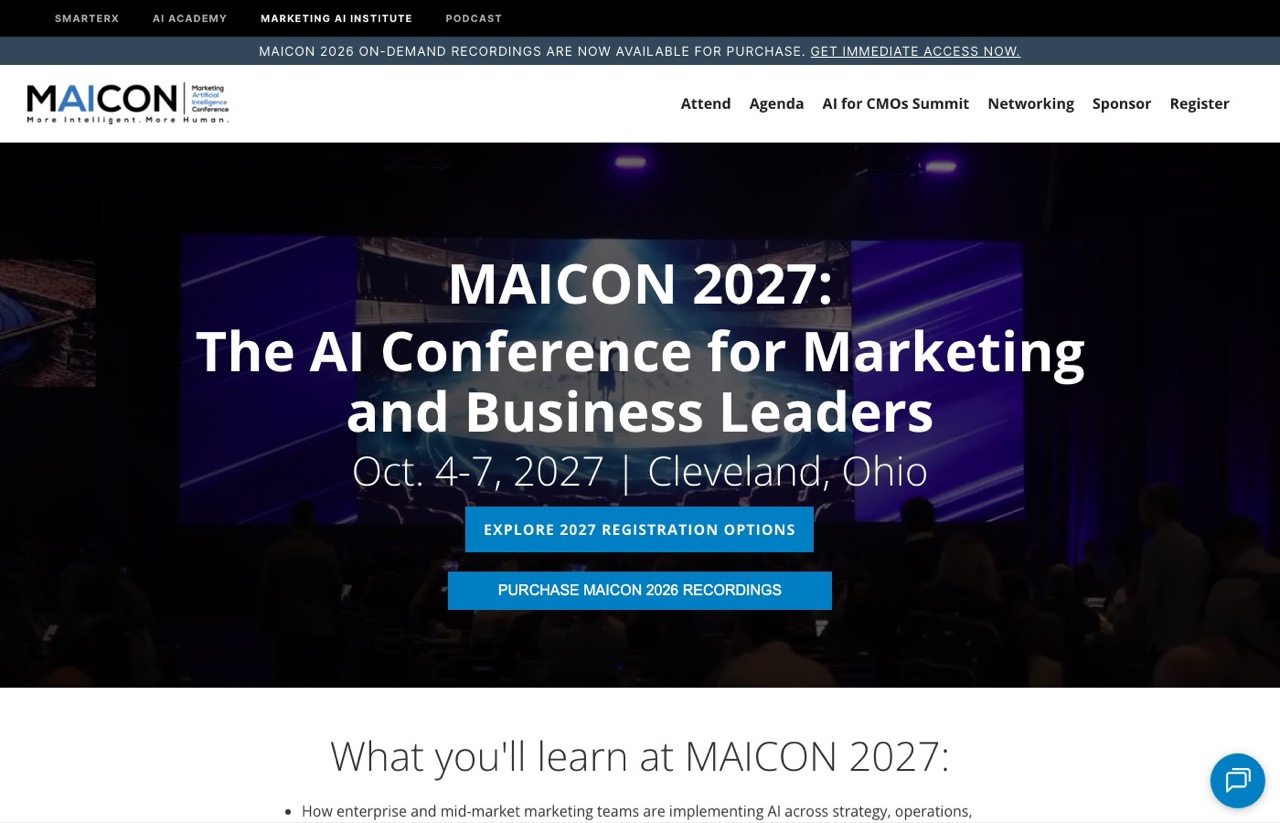 MAICON 2027 homepage, the AI conference for marketing and business leaders in Cleveland