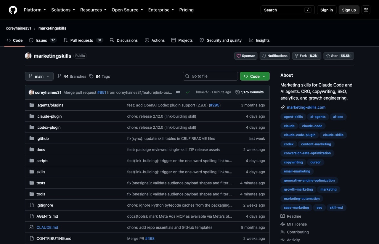 Best GitHub repos for marketing pick Corey Haines marketingskills repository on GitHub