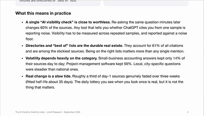 ChatGPT source volatility takeaways from Linkifi: directories hold 61% of citations, local steadier than national