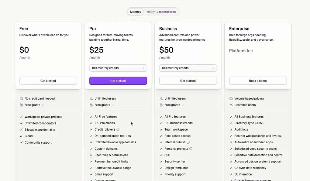 Is Lovable worth it pricing check: Lovable plans at $0, $25 and $50 a month with 100 monthly credits