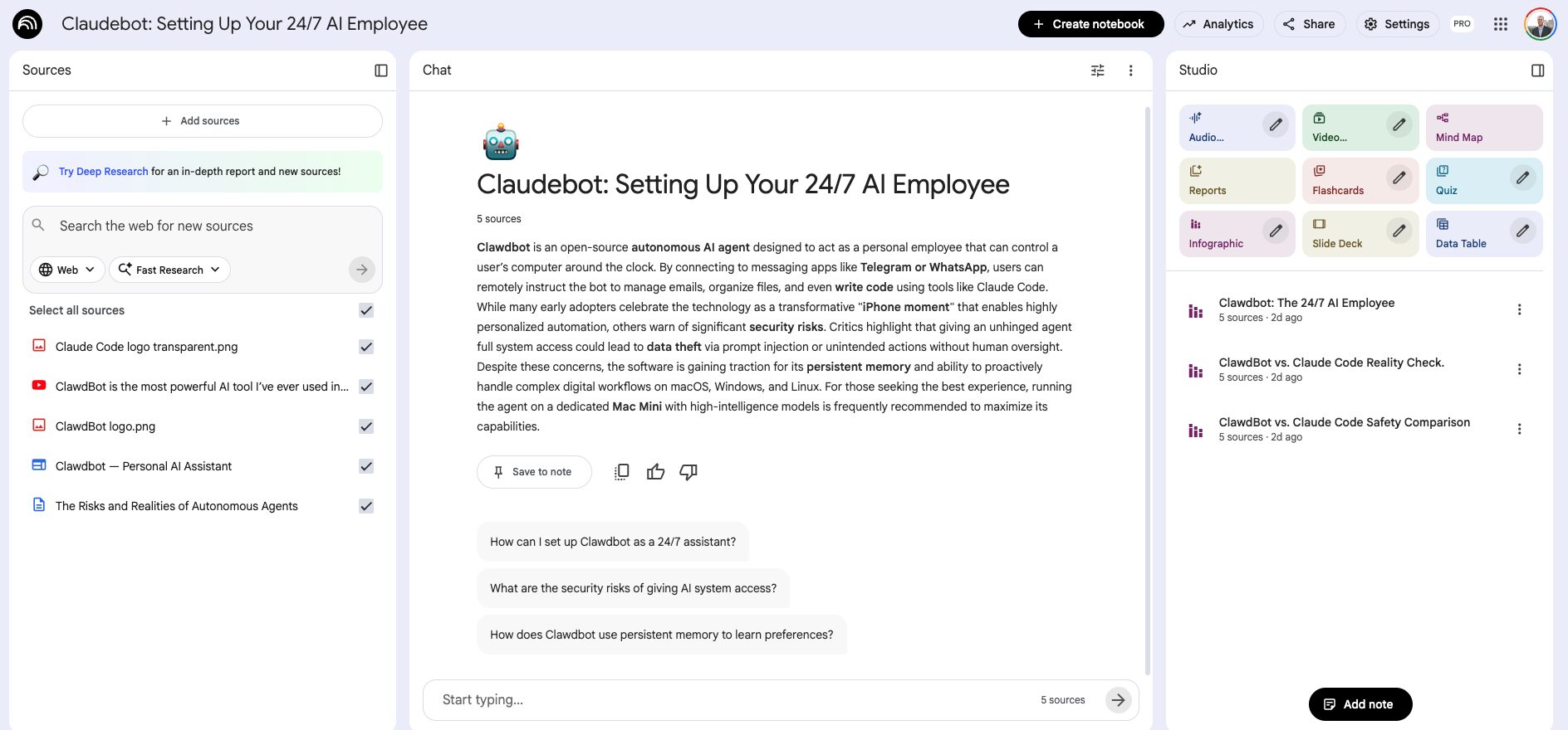 NotebookLM Interface