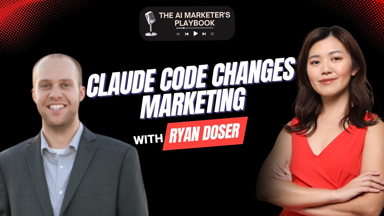 AI marketing advice podcast featured image with Ryan Doser and Audrey Chia